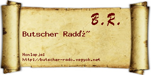 Butscher Radó névjegykártya